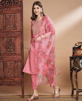 Pink silk blend designer festive wear readymade suit 2