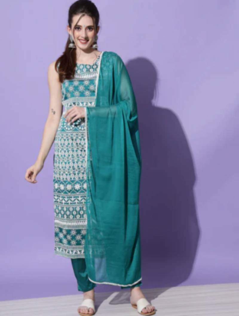 Rama blue silk blend designer festive wear readymade suit