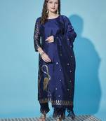 Navy blue cotton silk jacquard designer festive wear readymade suit