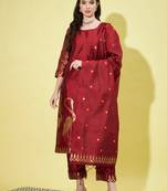 Maroon cotton silk jacquard designer festive wear readymade suit