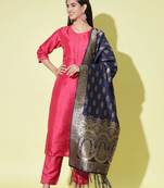 Cherry-red cotton silk blend designer festive wear readymade suit