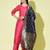 Cherry-red cotton silk blend designer festive wear readymade suit