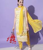 Yellow silk blend designer festive wear readymade suit