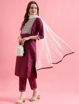 Purple silk blend designer festive wear readymade suit 2