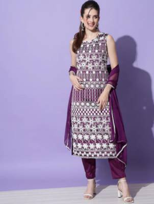 Wine silk blend designer festive wear readymade suit 1