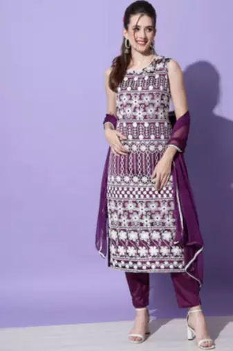 Wine silk blend designer festive wear readymade suit
