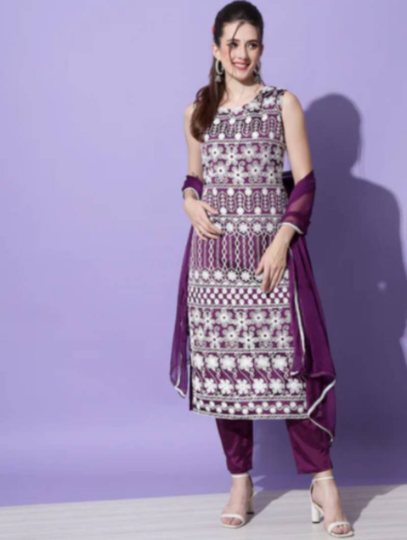 Wine silk blend designer festive wear readymade suit