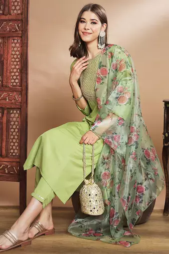 Pista silk blend designer festive wear readymade suit
