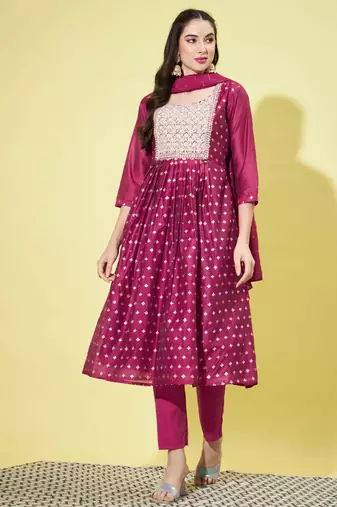 Purple chanderi modal butti designer festive wear readymade suit