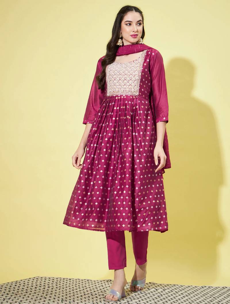 Purple chanderi modal butti designer festive wear readymade suit