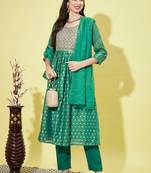 Rama green chanderi modal butti designer festive wear readymade suit