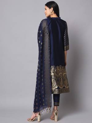 navy-blue fancy cotton silk kurta set 4