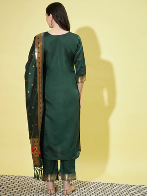 Green silk jacquard designer festive wear readymade suit 4
