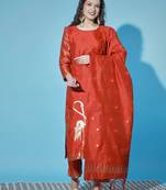 Red cotton silk jacquard designer festive wear readymade suit