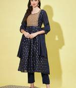 Navy blue chanderi modal butti designer festive wear readymade suit