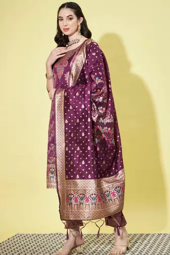 Purple cotton silk jacquard designer festive wear readymade suit