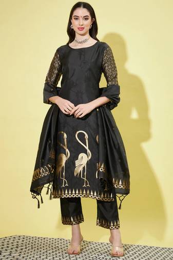 Black cotton silk jacquard designer festive wear readymade suit