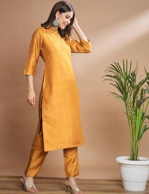 Mustard cotton silk blend designer festive wear readymade suit 3