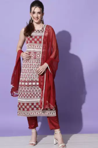 Maroon silk blend designer festive wear readymade suit