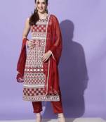 Maroon silk blend designer festive wear readymade suit