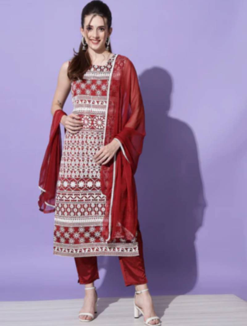 Maroon silk blend designer festive wear readymade suit
