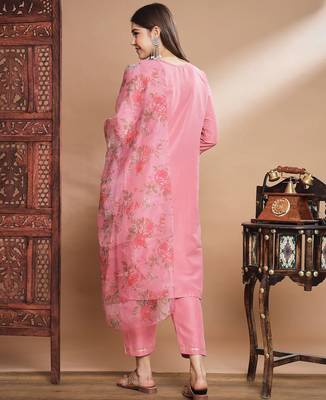 Pink silk blend designer festive wear readymade suit 3