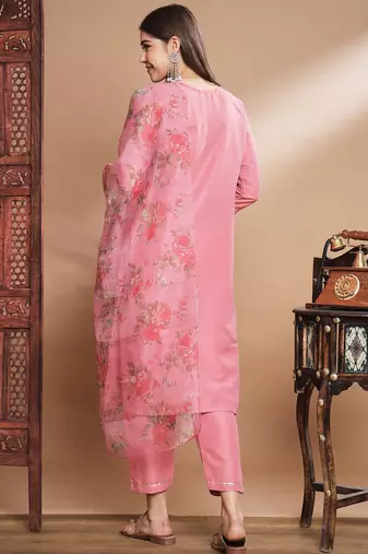 Pink silk blend designer festive wear readymade suit