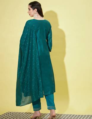 Teal chanderi modal butti designer festive wear readymade suit 3