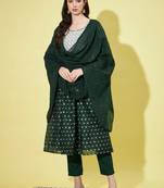 Green chanderi modal butti designer festive wear readymade suit