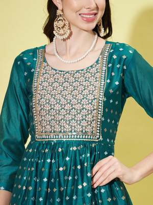 Teal chanderi modal butti designer festive wear readymade suit 4