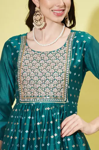 Teal chanderi modal butti designer festive wear readymade suit