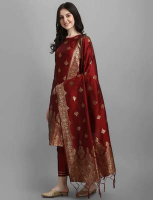 Maroon cotton silk jacquard designer festive wear readymade suit 2