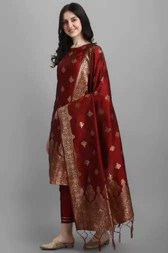 Maroon cotton silk jacquard designer festive wear readymade suit