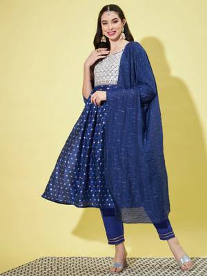 Royal blue chanderi modal butti designer festive wear readymade suit 2