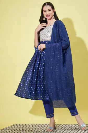 Royal blue chanderi modal butti designer festive wear readymade suit