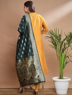 Mustard cotton silk blend designer festive wear readymade suit 4