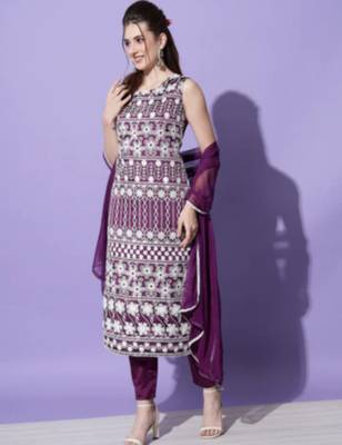 Wine silk blend designer festive wear readymade suit 2