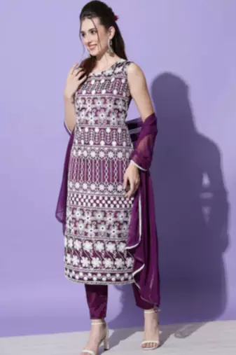 Wine silk blend designer festive wear readymade suit