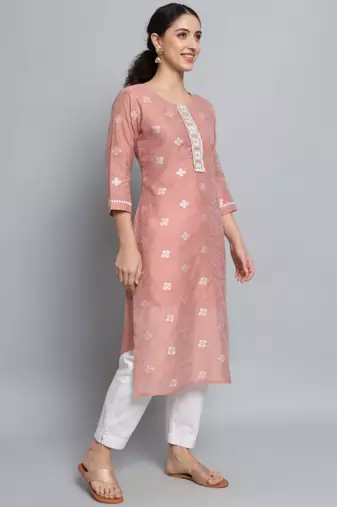 Peach pink silk blend designer festive wear readymade suit