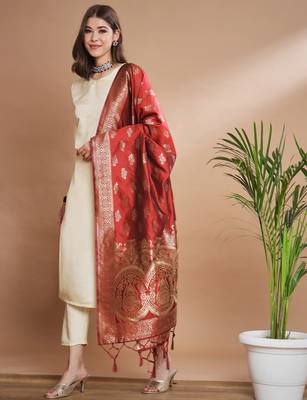 Cream cotton silk blend designer festive wear readymade suit 2