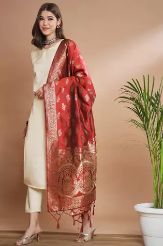 Cream cotton silk blend designer festive wear readymade suit