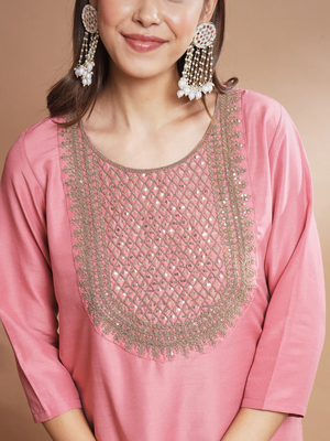 Pink silk blend designer festive wear readymade suit 4