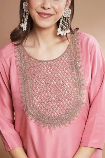 Pink silk blend designer festive wear readymade suit