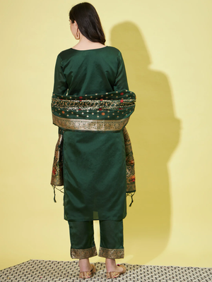 Green cotton silk jacquard designer festive wear readymade suit 4
