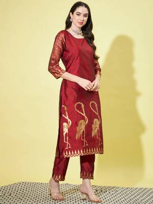 Maroon cotton silk jacquard designer festive wear readymade suit 2