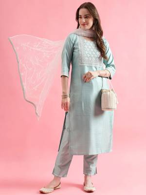 Seagreen silk blend designer festive wear readymade suit 2