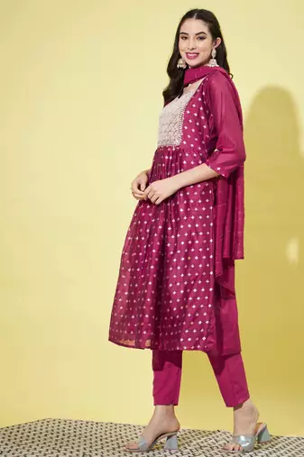 Purple chanderi modal butti designer festive wear readymade suit