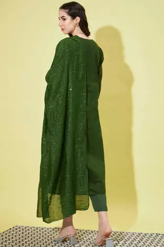 Mehendi green chanderi modal butti designer festive wear readymade suit