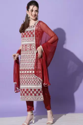 Maroon silk blend designer festive wear readymade suit