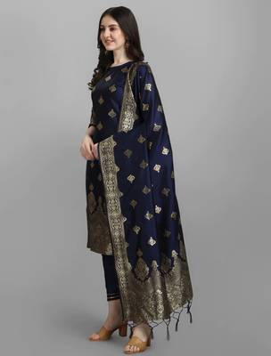 Navy-blue cotton silk jacquard designer festive wear readymade suit 2